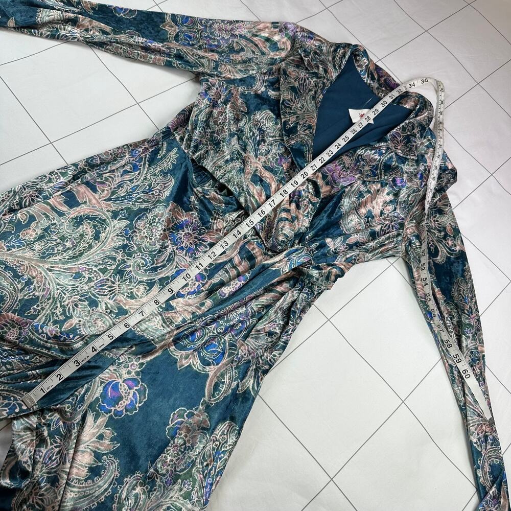 Free People Delphine Jumpsuit Womens Medium Blue Velvet Paisley Bohemian Holiday - Picture 11 of 14